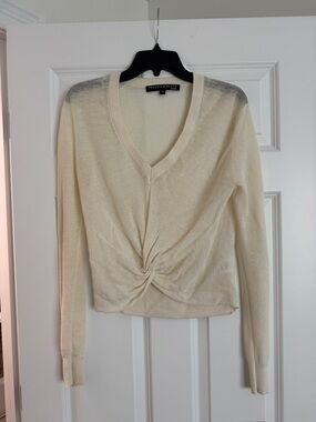 Veronica Beard Cream V-Neck Twist-Knot Knit Top